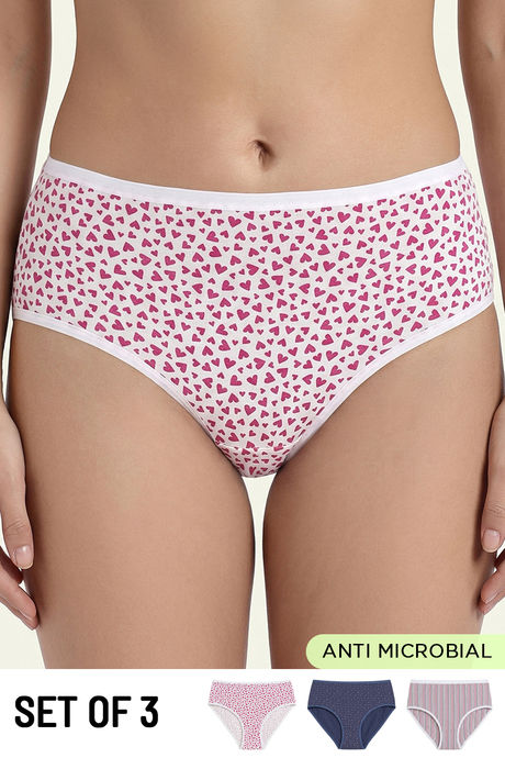 Buy Zivame Medium Rise Full Coverage Hipster Panty (Pack of 3) - Multicolor